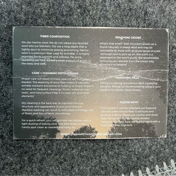 Woolly Mammoth Woolen Co. Merino Wool Blend Gray Outdoors Blanket Size 66”x90” - Picture 3 of 5